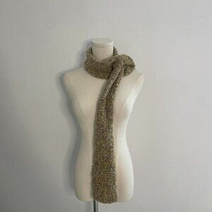 Vintage Handwoven Tan Scarf | Yuki Kreiner Textured Boucle Neutral Wool Blend